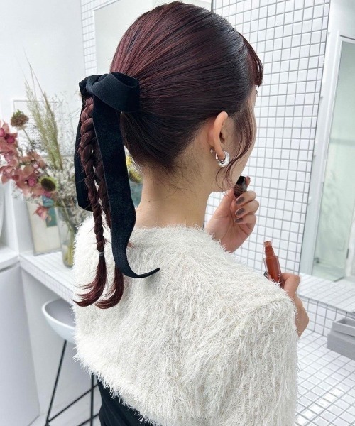 【後ろ姿に品格を】HERMES デニム風 リボン ヘアピン アミティエ amitie リボン＆ビジューデニムクロップド 日本製