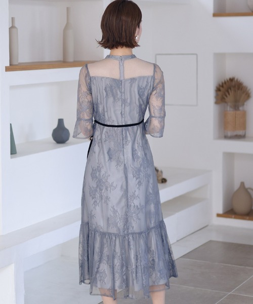 PourVous ドレス 袖あり＆ロング パーティードレス ラメお呼ばれ結婚式