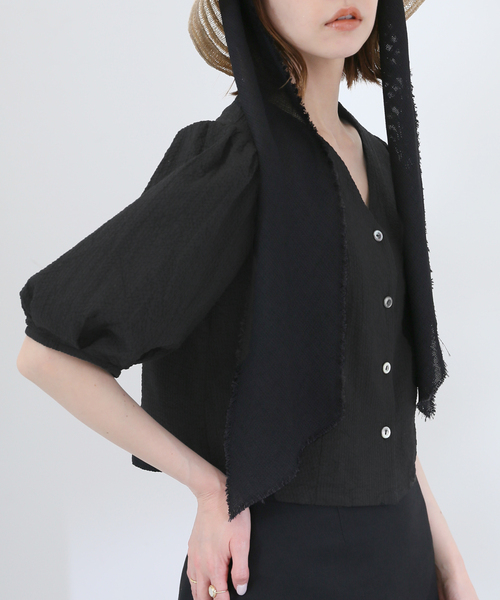 SLOBE IENA レディース シャツ ブラウス サッカー Vネック