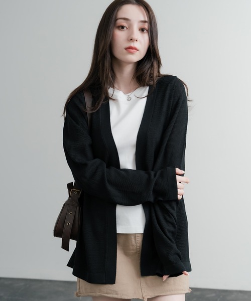 美品 gasaリネンニットロングカーディガン グレー系native villge Rocky Monroe カーディガン リネンライク サマーニット 鹿の子