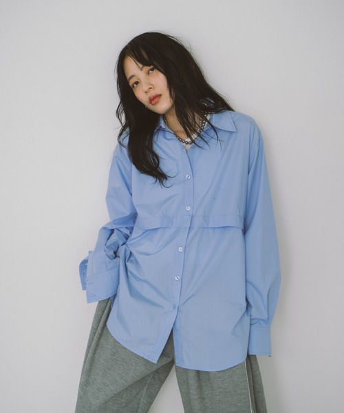 ブラウス シャツ 2WAY SHIRT/ツーウェイシャツ レディース FACE 2WAY LENGTH L/S SHIRT（シャツ/ブラウス）｜X-girl