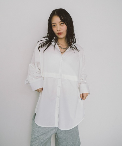 ブラウス シャツ 2WAY SHIRT/ツーウェイシャツ レディース FACE 2WAY LENGTH L/S SHIRT（シャツ/ブラウス）｜X-girl