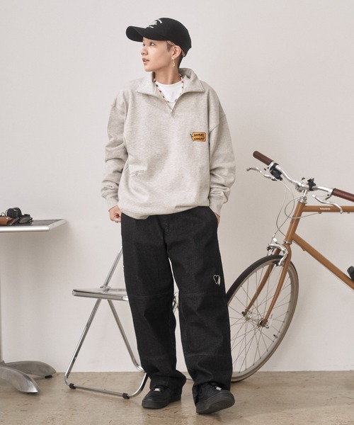 kaoyorinakami トレーナー スウェット tag logo halfzip sweat