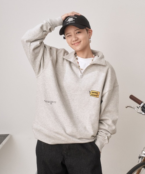 kaoyorinakami トレーナー スウェット tag logo halfzip sweat