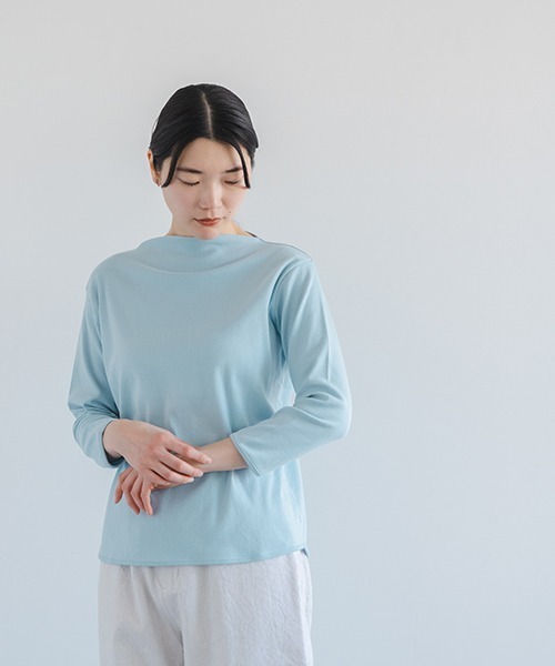 tシャツ 40/2切替ボーダーポケ付ボートネックプルオーバー レディース アシメボーダー・ボートネックTシャツ/40代50代からのレディース