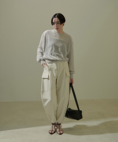 サロンアダムエロペ　チュールシアープルオーバー　グレー SALON adam et rope' tシャツ チュールシアープルオーバー