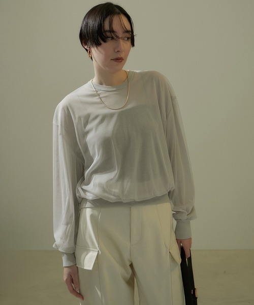 サロンアダムエロペ　チュールシアープルオーバー　グレー サロン アダム エ ロペ SALON adam et rope' チュールシアープル