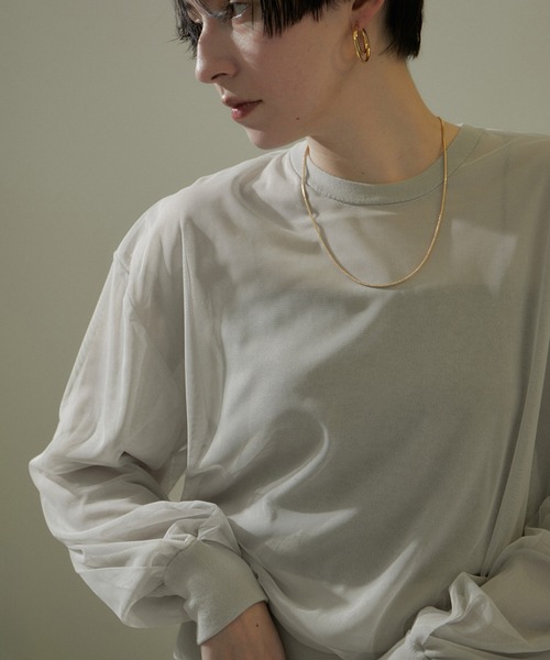 サロンアダムエロペ　チュールシアープルオーバー　グレー SALON adam et rope' tシャツ チュールシアープルオーバー