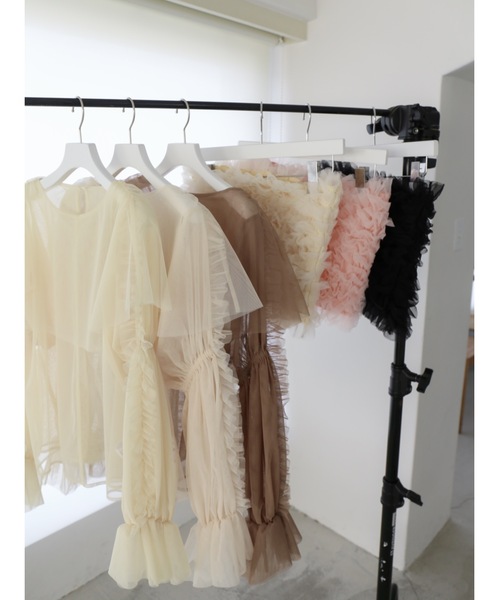 ブラウス シャツ volume sleeve tulle top レディース