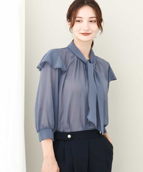 ブラウス シャツ 2024AW/ボウタイ付きドット柄シアーブラウス/洗える レディース