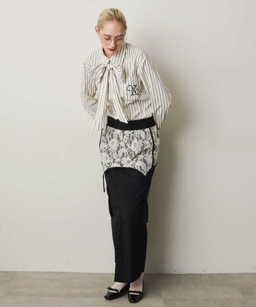 ブラウス シャツ ウィメンズ ミックス ストライプ シャツ / 155323 363B レディース シャツ 長袖 ゆったり レディース ストライプ柄シャツ 長袖