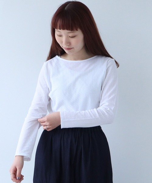 tシャツ 強撚針抜ジャカード 長袖プルオーバー レディース