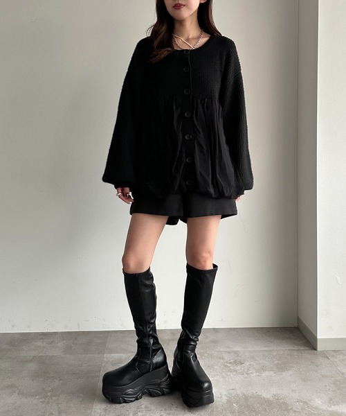 ⚫専用⚫未使用タグ付き アドーア ラッフル アーム ニット 38 黒 A'GEM/9 × .kom 『ARULE/アルール』スプレープリントニットプル