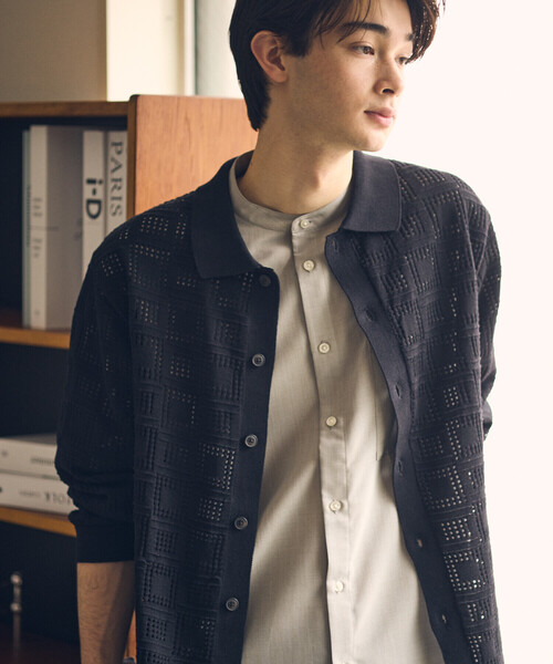 COMME CA ISM（コムサイズム） カーディガン メッシュ編み ポロ