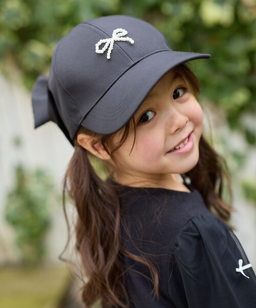 96【yori】 洗える 日よけ付きリボンキャップ ブラック 57cm 帽子 UV日よけ付きリボンキャップ | all item| yori