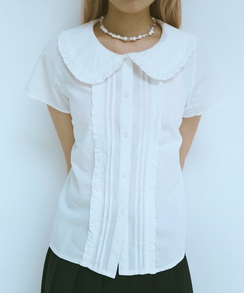 ブラウス シャツ ROUND COLLAR FRILL SHIRT / ラウンドカラーフリルシャツ レディース セール】ROUND COLLAR FRILL SHIRT / ラウンドカラーフリル