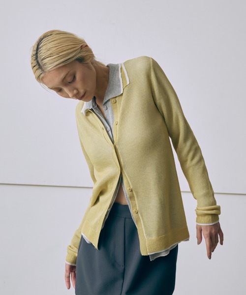 ニット セーター Linen-Feel Color-Block Tunic Cardigan レディース EN NEUME ニット セーター Linen-Feel Color-Block Tunic