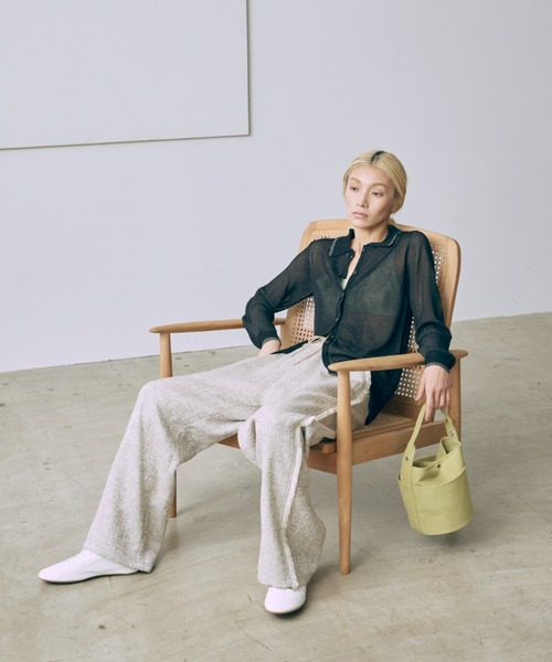 ニット セーター Linen-Feel Color-Block Tunic Cardigan レディース EN NEUME ニット セーター Linen-Feel Color-Block Tunic