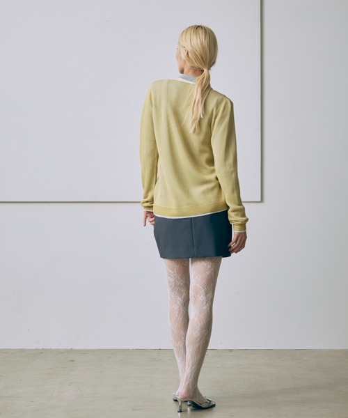 ニット セーター Linen-Feel Color-Block Tunic Cardigan レディース EN NEUME ニット セーター Linen-Feel Color-Block Tunic