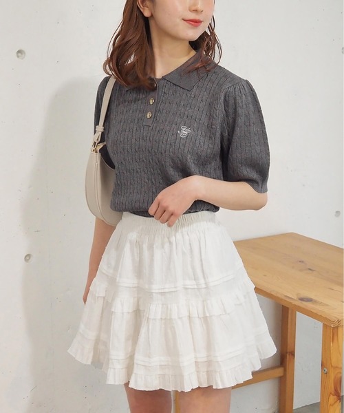 ケーブル編みニット ポロ襟プルオーバー ケーブル編みニット ポロ襟プルオーバー ニット