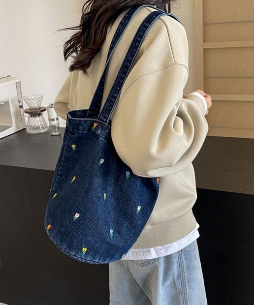 トートバッグ 花柄デザインデニムトートバッグ レディース : ZOZOTOWN