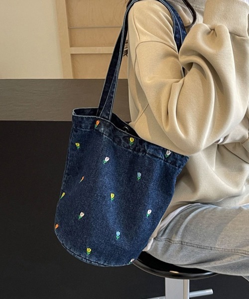 トートバッグ 花柄デザインデニムトートバッグ レディース : ZOZOTOWN