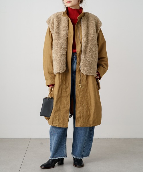 【新品】ピュアルセシン異素材MIXモッズコートカーキロングコートカーキ 新品】ピュアルセシン異素材MIXモッズコートカーキロングコートカーキ