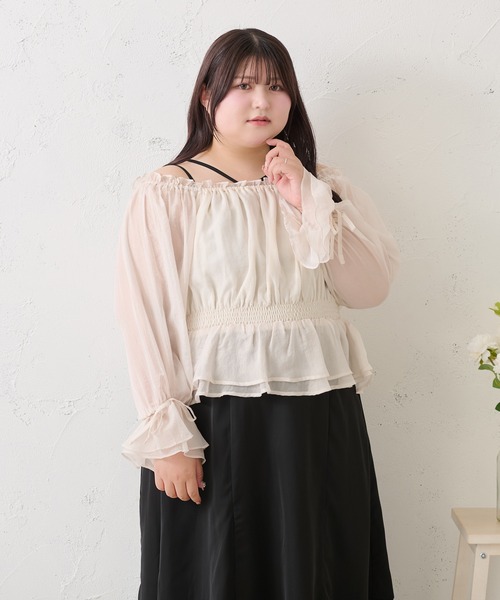 るい  ご希望価格で販売します！ Louiosy ブラウス シャツ 「大きいサイズ」2Wayラメシフォン