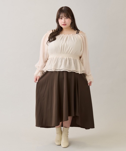 るい  ご希望価格で販売します！ Louiosy ブラウス シャツ 「大きいサイズ」2Wayラメシフォン