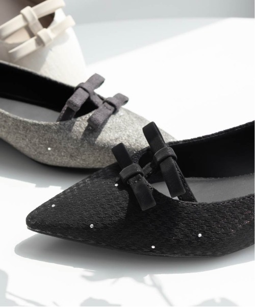 OHGA サテンリボン ベロア ミュール パンプス ブラック OHGA ミュール