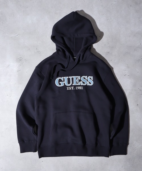 ブラック(BLK)】GUESS パーカー (M)Embroidered Snap Hoodie 【公式通販】