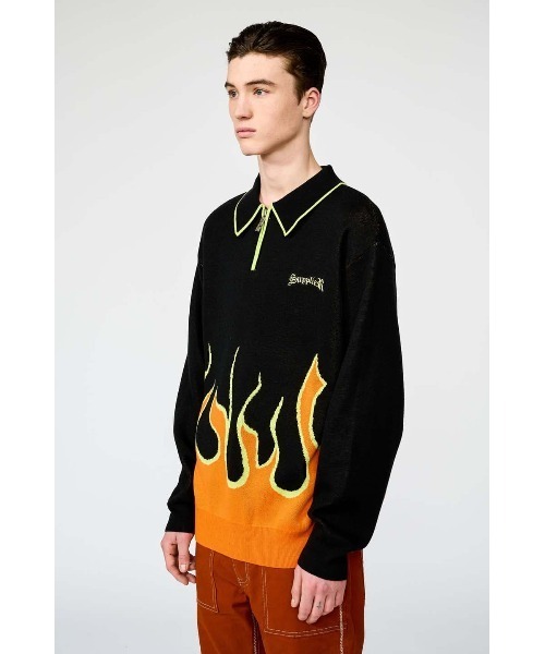 ♡出品 SUPPLIER tシャツ ニット|FIRE PATTERN HALF ZIP KNIT