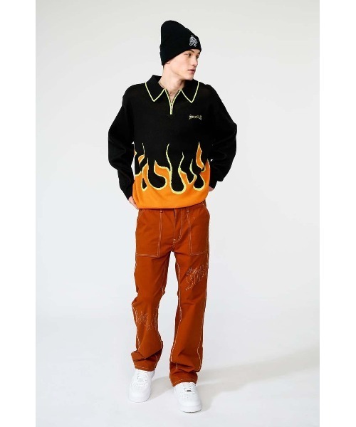 SUPPLIER サプライヤー ニット オレンジ SUPPLIER tシャツ ニット|FIRE PATTERN HALF ZIP KNIT