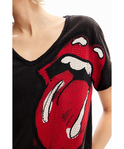 「Desigual」 半袖Tシャツ「ROLLING STONESコラボ」 L ブラック レディース Desigual 「Desigual」 半袖Tシャツ「ROLLING STONESコラボ」 L