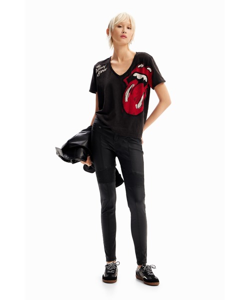 「Desigual」 半袖Tシャツ「ROLLING STONESコラボ」 L ブラック レディース Desigual 「Desigual」 半袖Tシャツ「ROLLING STONESコラボ」 L