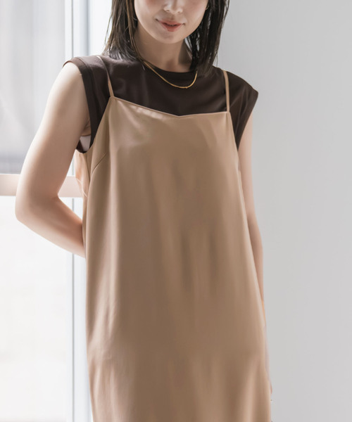 NOBLE完売ルナサテン　キャミワンピース NOBLE ワンピース 「洗える」ルナサテンコンフォートキャミ