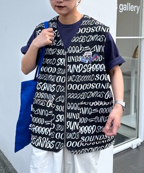 ベスト ジレ 「SG」デニム総柄ロゴベスト レディース メンズ