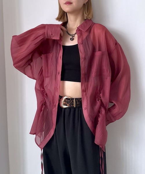 ブラウス シャツ ドロストシャーリングシアーシャツ レディース