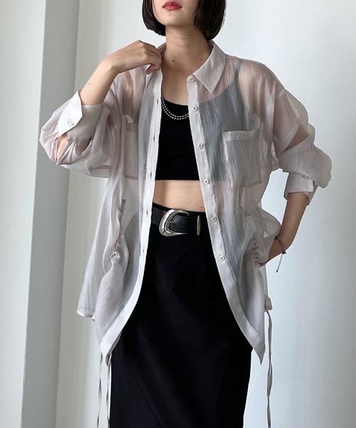 四葉ページ PAGEBOY（ページボーイ） ブラウス シャツ ドロストシャーリングシアー