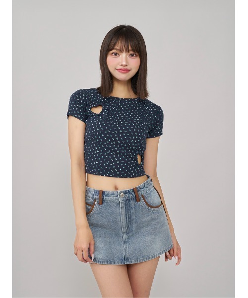 tシャツ ハートオープンフローラルTシャツ レディース
