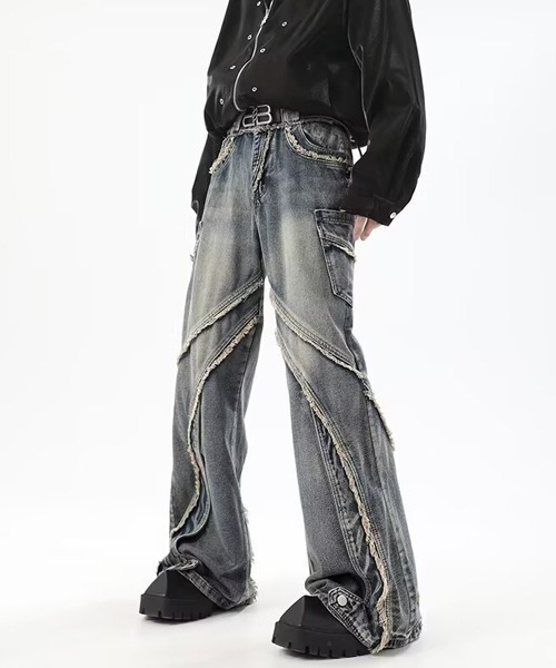 Ressaca（レサーカ） ワイドパンツ ジーンズ ダメージ加工切替デザイン