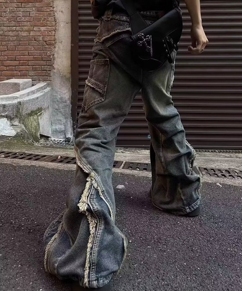 Ressaca（レサーカ） ワイドパンツ ジーンズ ダメージ加工切替デザイン