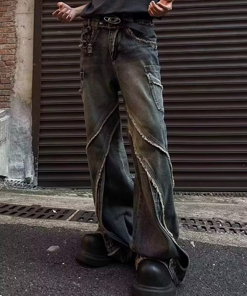 Ressaca（レサーカ） ワイドパンツ ジーンズ ダメージ加工切替デザイン