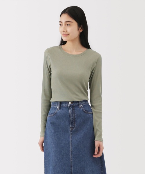無印良品（MUJI） tシャツ 婦人 なめらかリブ編みクルーネック長袖T
