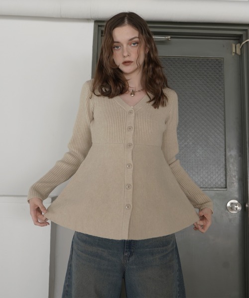 Mili affinity ニット セーター ペプラムVネックリブニット