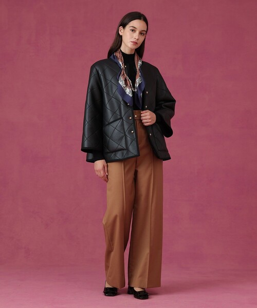 1円 アナイ フェイクレザー レディース ロングコート 黒HK864