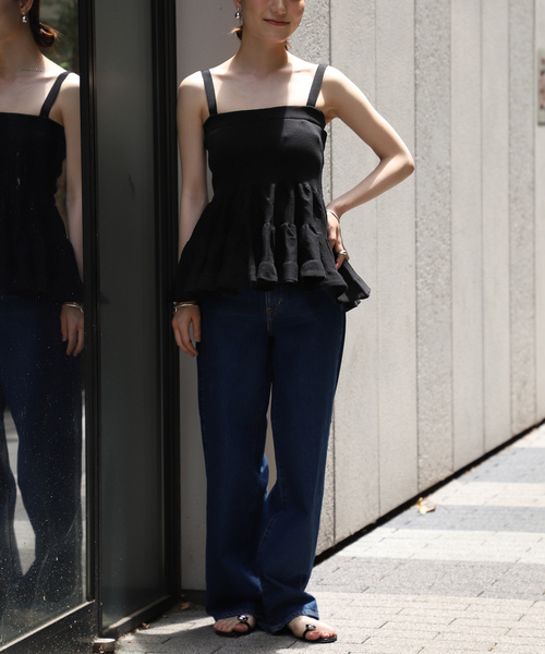 「VERMEIL par iena」 キャミソールニット - ブラック レディースの画像