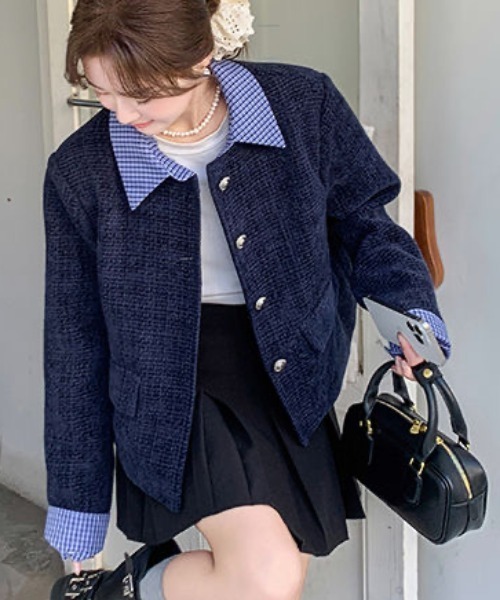 美品✨NOBLE 2WAYダブルカラーショートブルゾン　フリーサイズ noble 2wayダブルカラーショートブルゾン ブルー - メルカリ