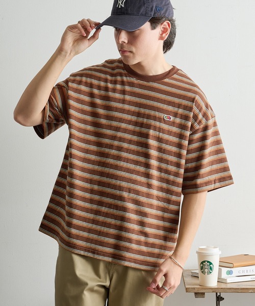 ボーダー 半袖 Tシャツ ブラウン Fサイズ FRUIT OF THE LOOM（フルーツオブザルーム） tシャツ 半袖 「FRUIT OF
