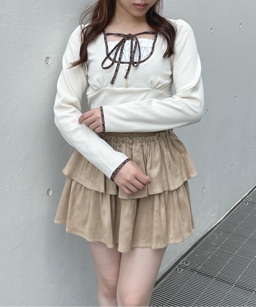 one way（ワンウェイ） tシャツ 長袖チェックパイピングカットソー
